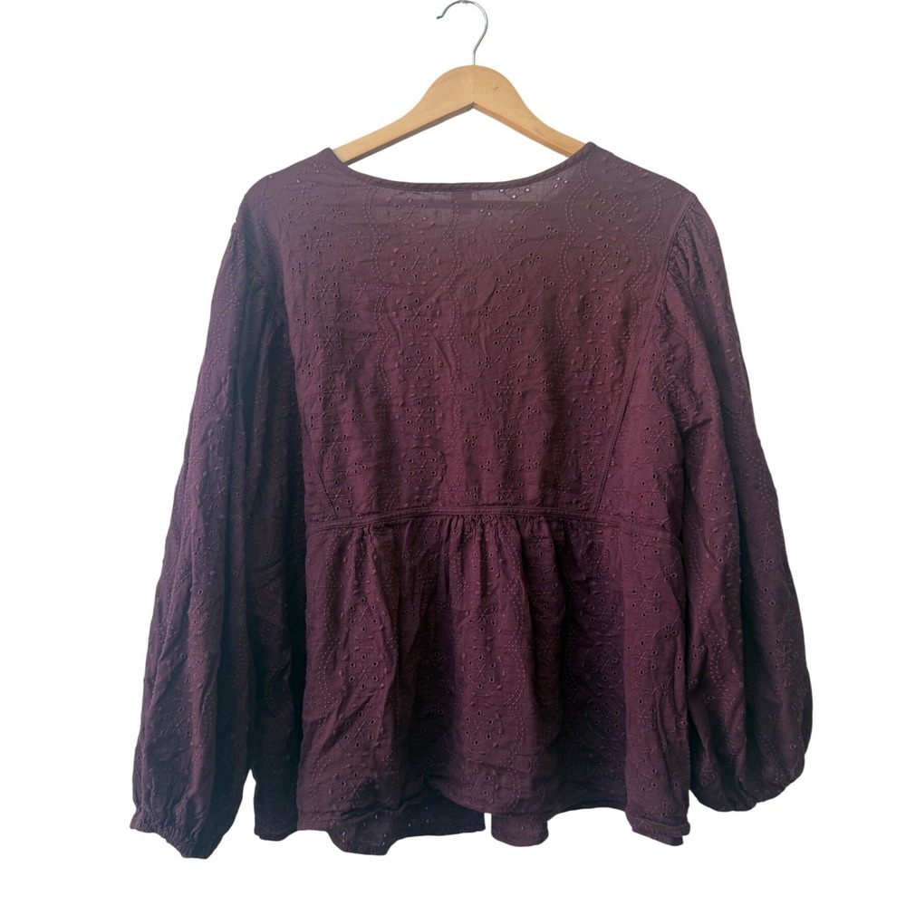 Old Navy Womens Boho Long Sleeve Peplum Peasant Top 3X Eyelet Embroidered Button - Picture 7 of 9